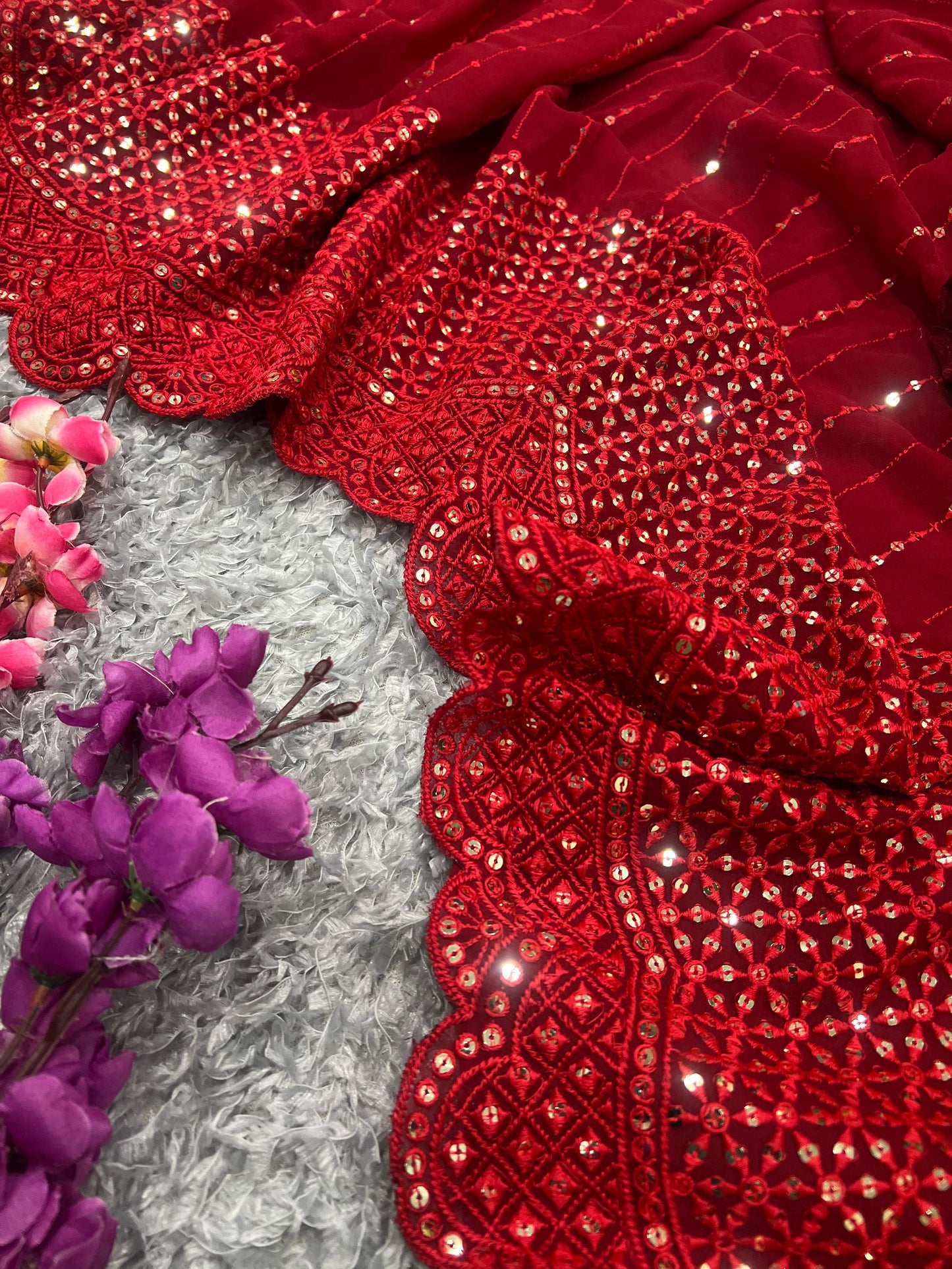 Party wear red georgette saree