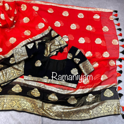 Red and black Banarasi georgette saree