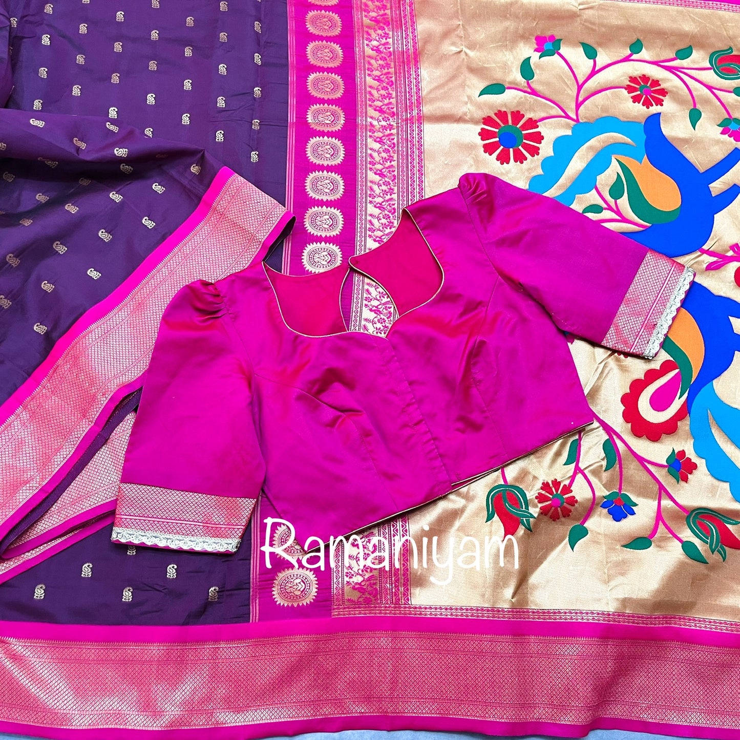 Wine color and royal pink Maharani paithani