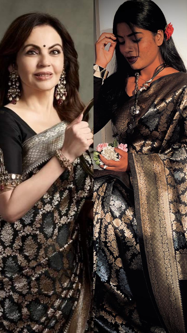 Black Banarasi with all over silver and gold jari weave