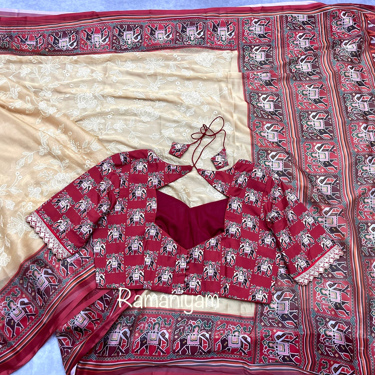Yellow Patola Chikankari smooth georgette saree