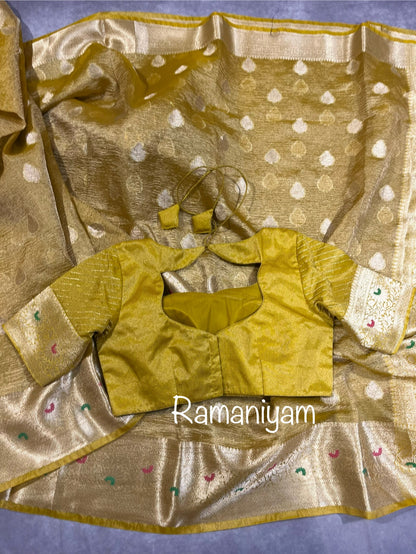 Gold Crushed banarasi tissue saree