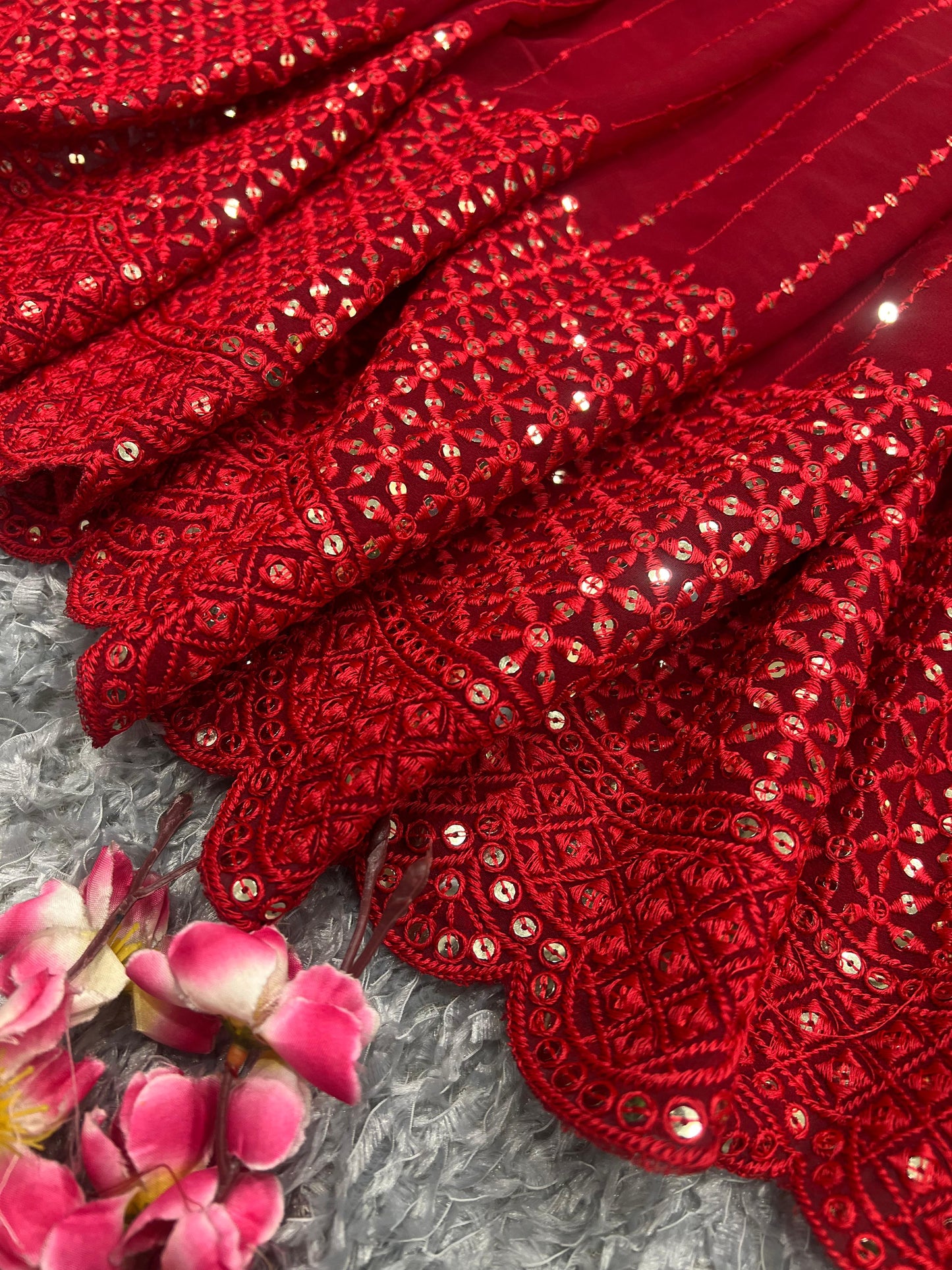 Party wear red georgette saree