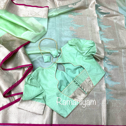 Mint green Banarasi ghat motifs saree