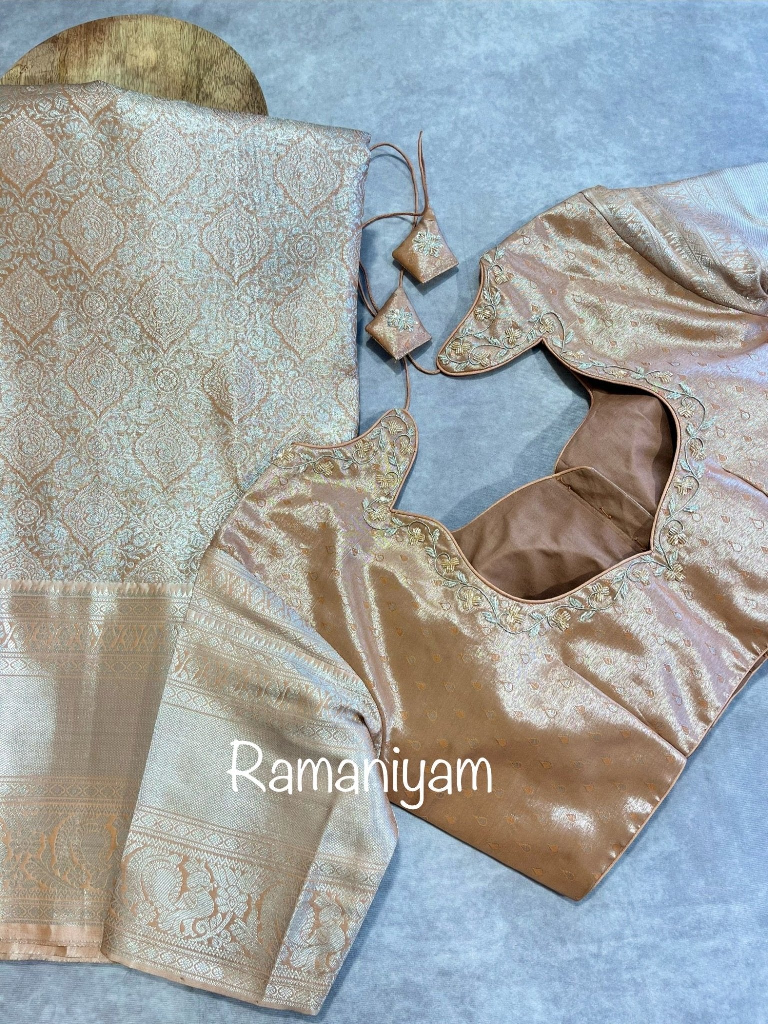 Beige and coral pink Kanchi tissue - Ramaniyam USA