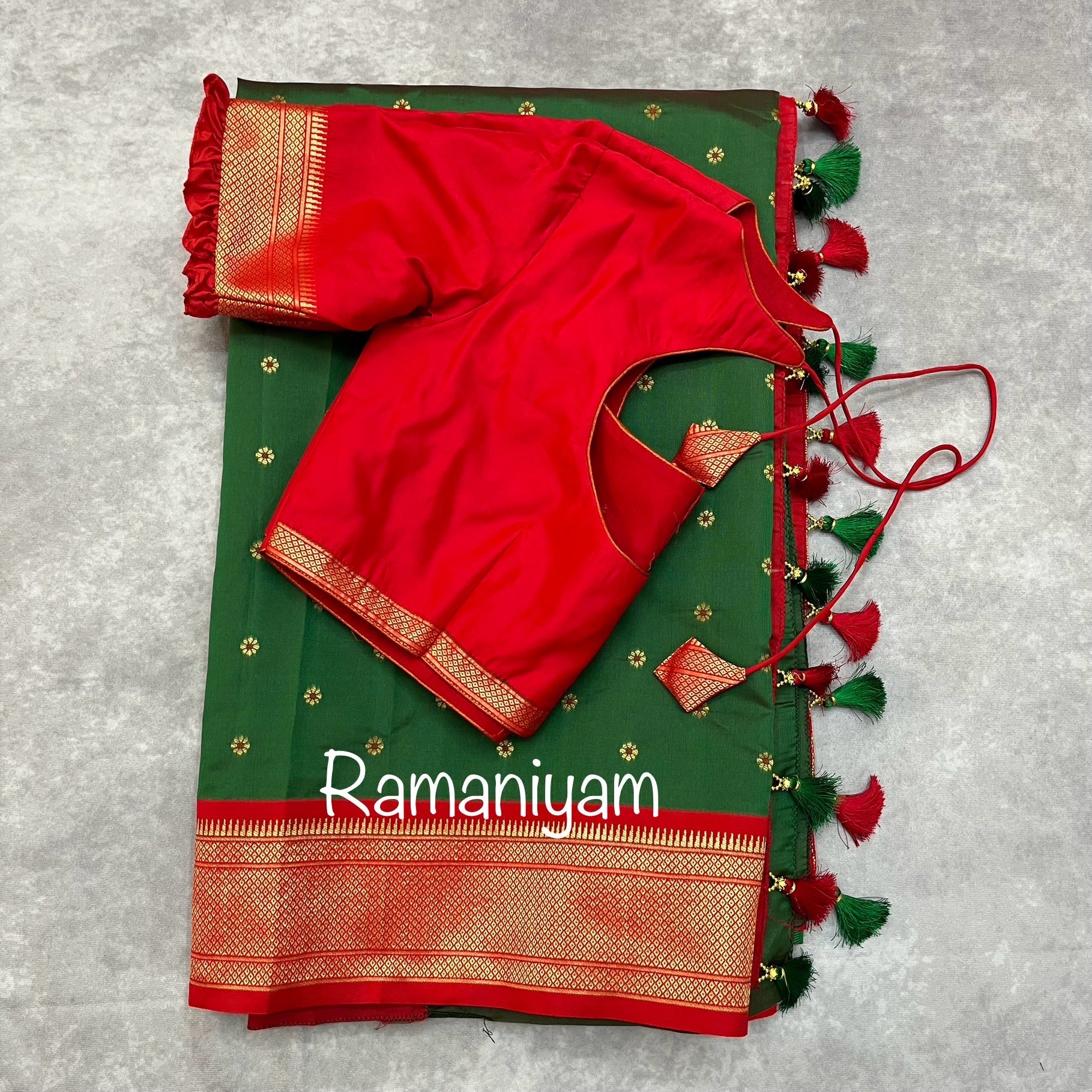 Bottle green and red maharani Paithani saree - Ramaniyam USA
