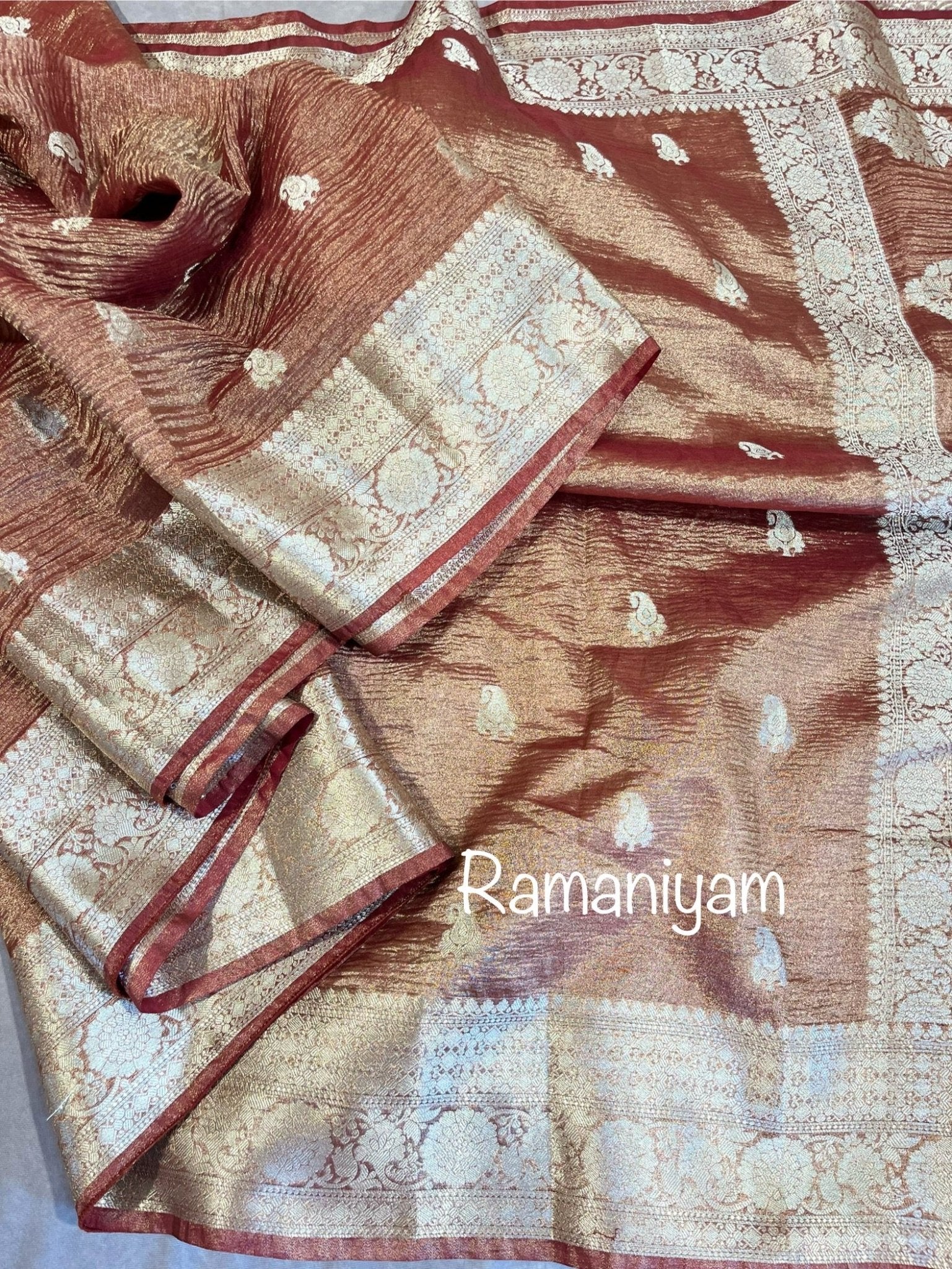 Copper Banarasi tissue silk saree - Ramaniyam USA