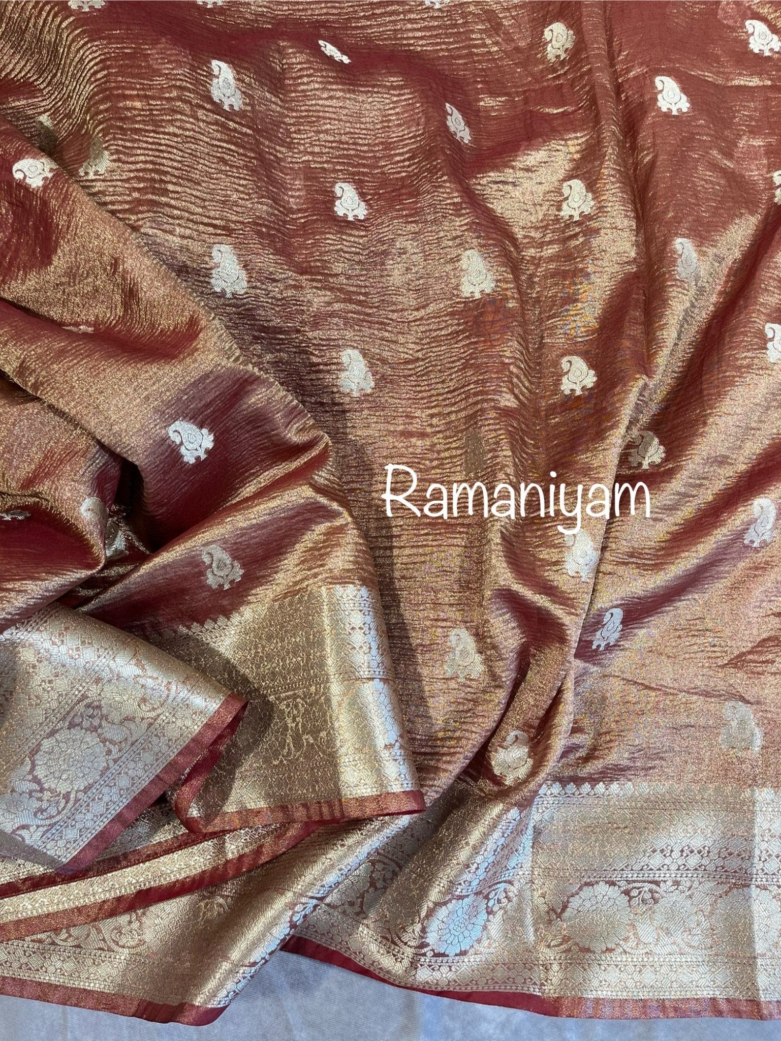 Copper Banarasi tissue silk saree - Ramaniyam USA
