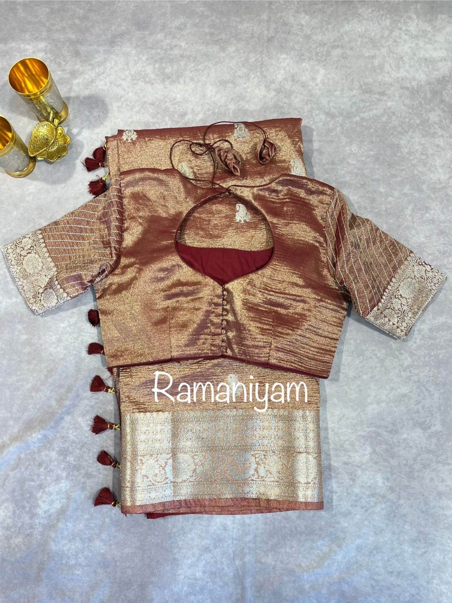 Copper Banarasi tissue silk saree - Ramaniyam USA