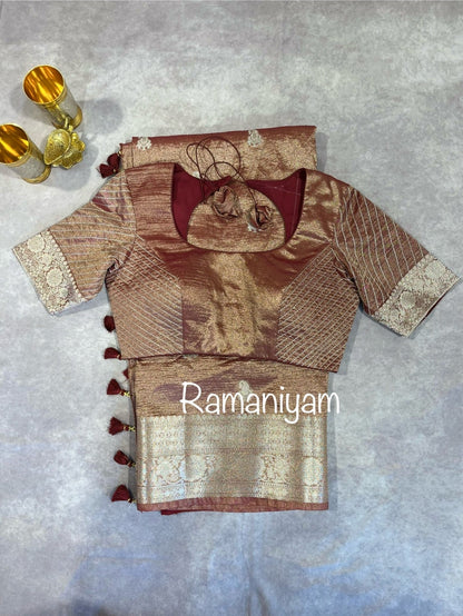 Copper Banarasi tissue silk saree - Ramaniyam USA