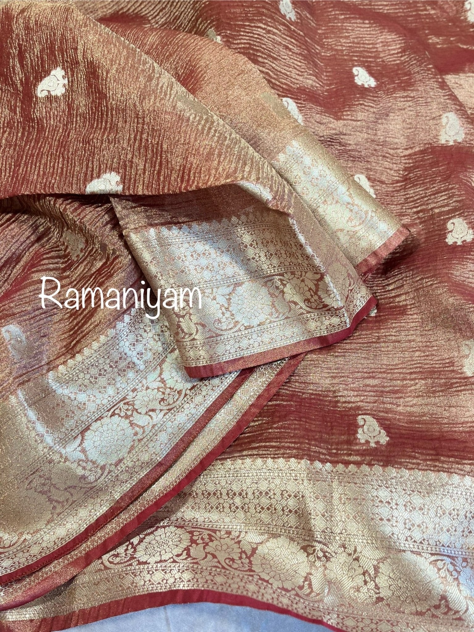 Copper Banarasi tissue silk saree - Ramaniyam USA