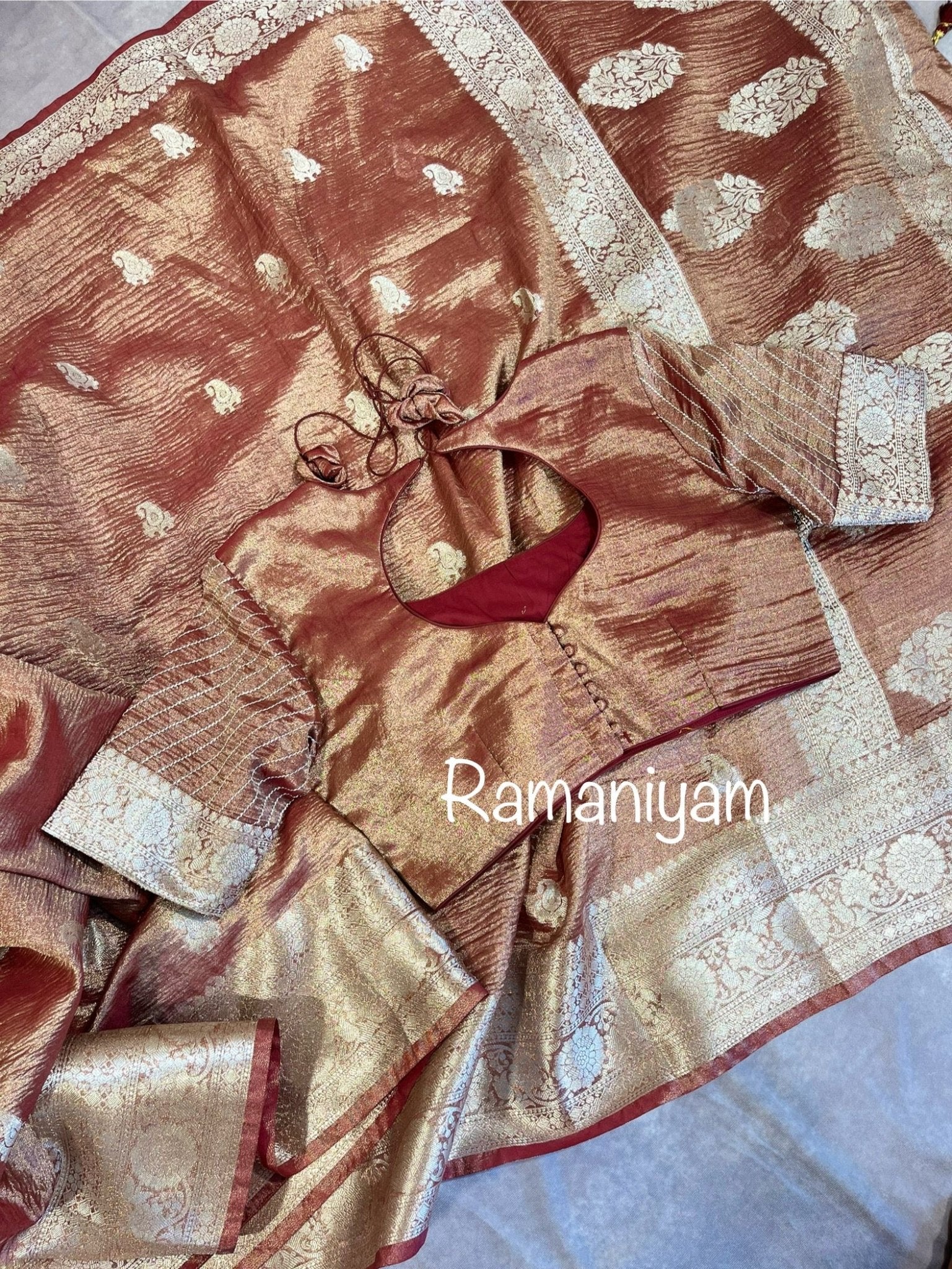 Copper Banarasi tissue silk saree - Ramaniyam USA
