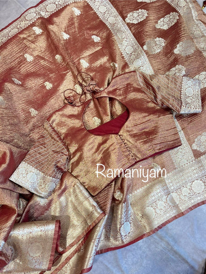 Copper Banarasi tissue silk saree - Ramaniyam USA