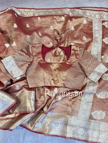 Copper Banarasi tissue silk saree - Ramaniyam USA