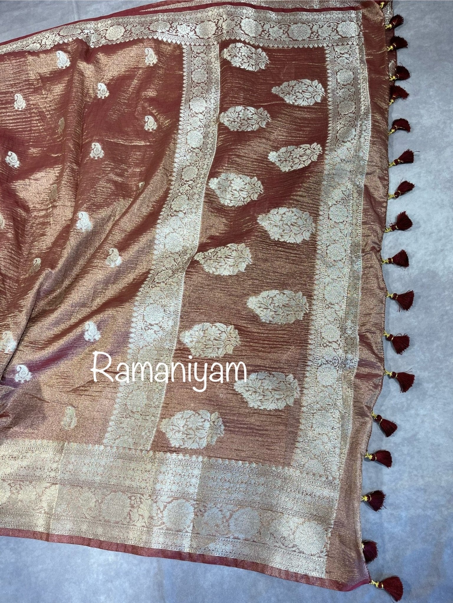 Copper Banarasi tissue silk saree - Ramaniyam USA