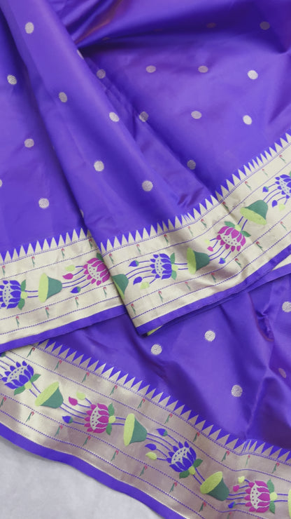 Royal blue lotus border paithani saree with hand work blouse