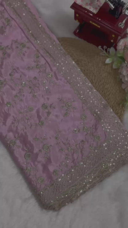 Party wear Rose pink chinon silk saree