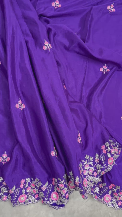 Crape Saree with delicate floral embroidery- Party wear